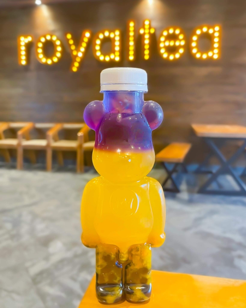 Royaltea bubble tea in teddy bear shaped bottle