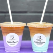 Third wave espresso purple and blue iced lattes