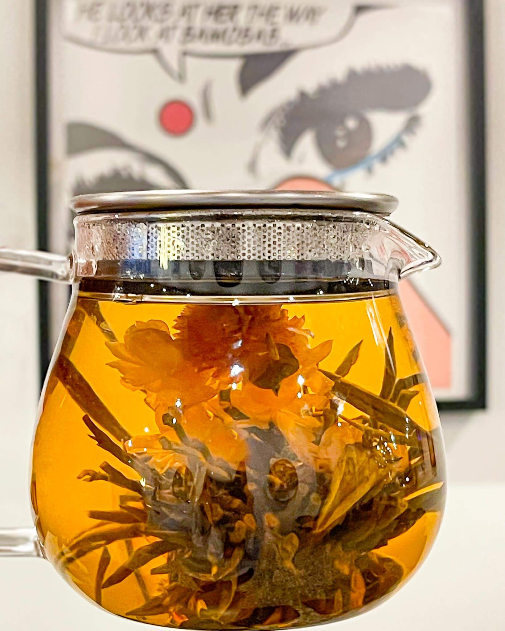 Halo flowering tea in kettle from Naan and Chai