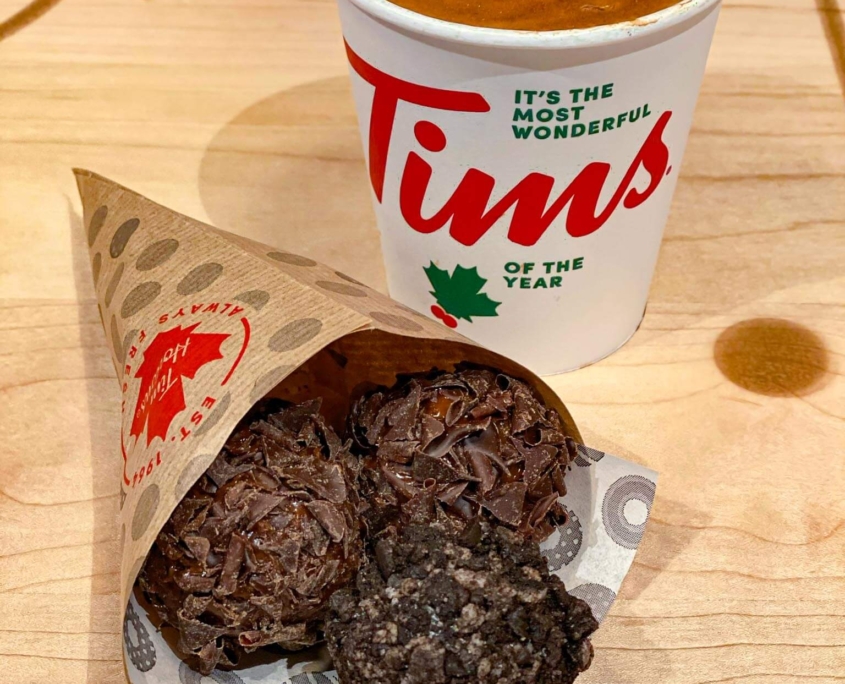 Tim Hortons new dream timbits and latte with latte art